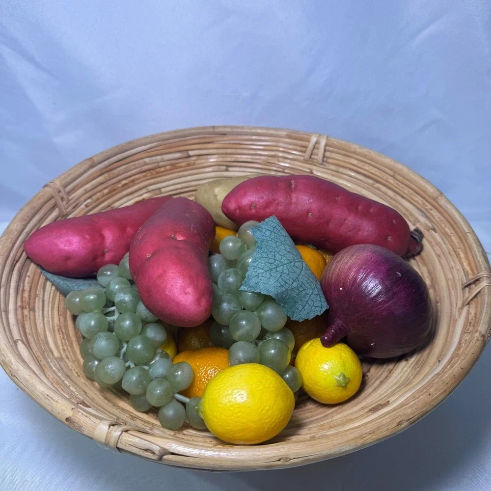 24pc Artificial Fruit Vegetable Lot Realistic Faux Food Kitchen‎ Decor Basket